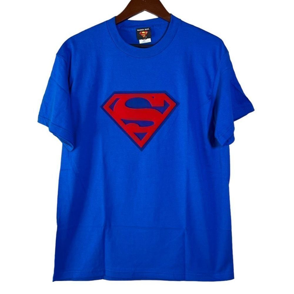 Vintage Deadstock Y2K DC Comics Superman Logo 3D Print T-shirt Mens L Blue Red